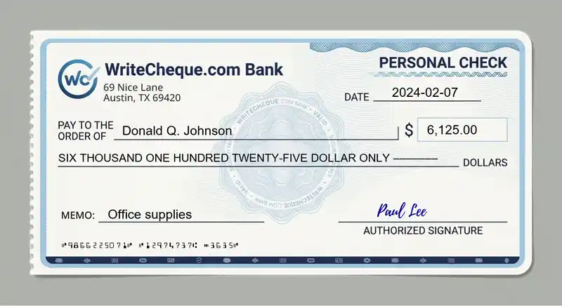 Cheque example for 6125
