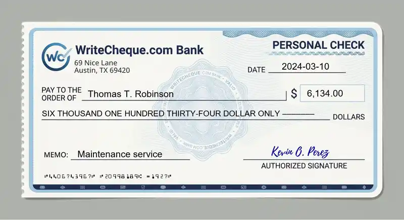 Cheque example for 6134