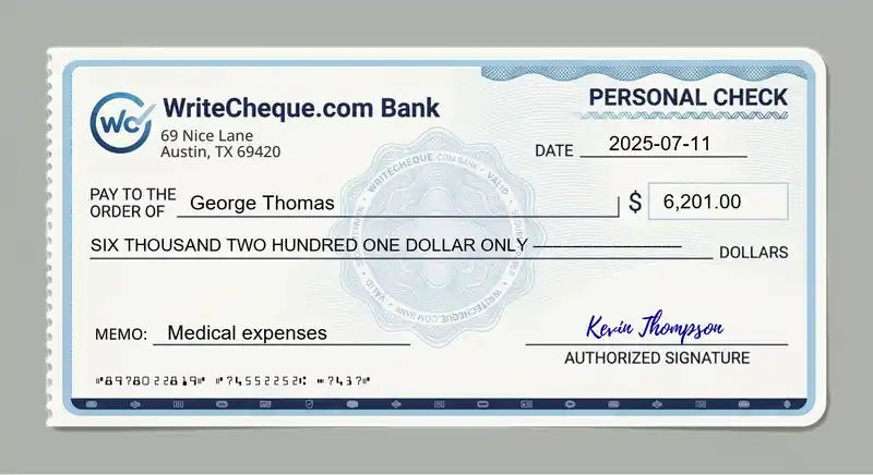 Cheque example for 6201