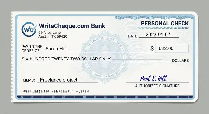 Cheque example for 622