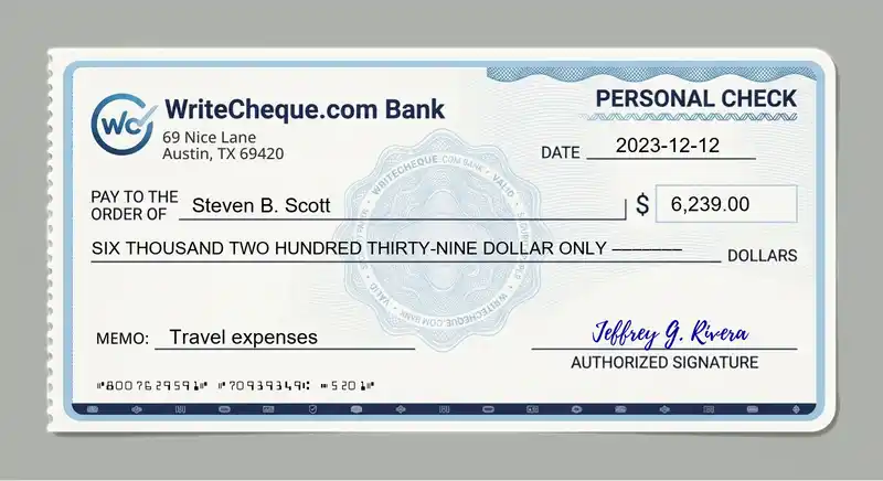 Cheque example for 6239