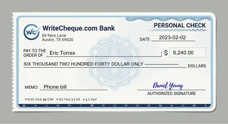Cheque example for 6240