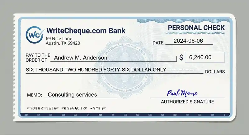 Cheque example for 6246