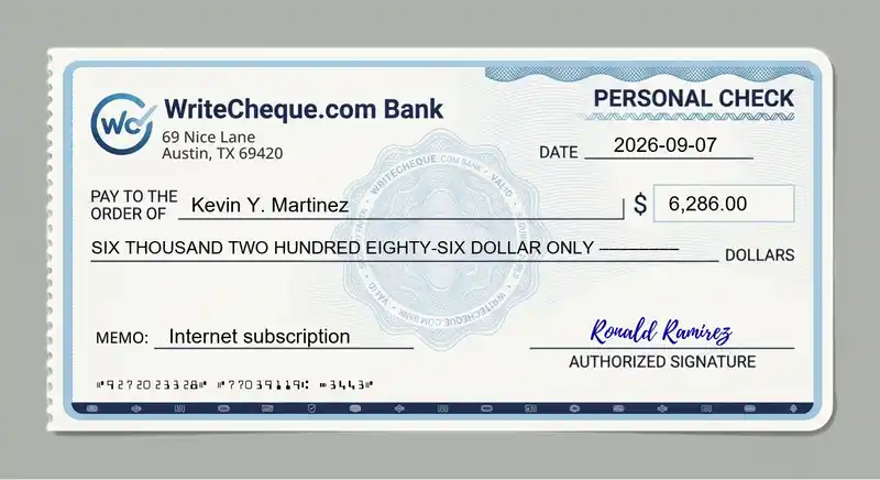 Cheque example for 6286
