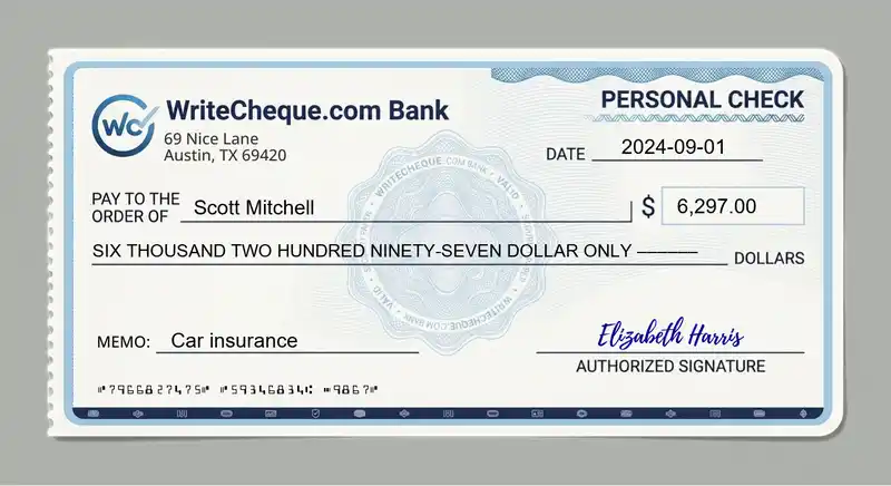 Cheque example for 6297