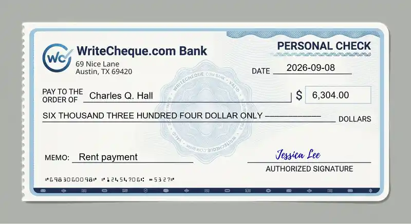 Cheque example for 6304