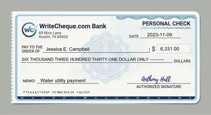 Cheque example for 6331