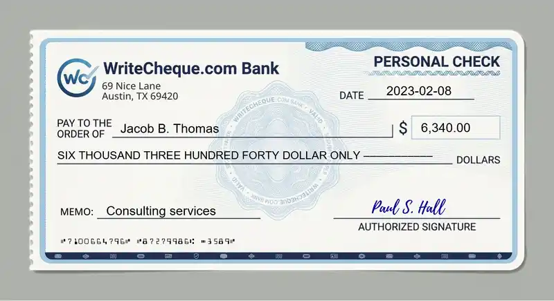 Cheque example for 6340