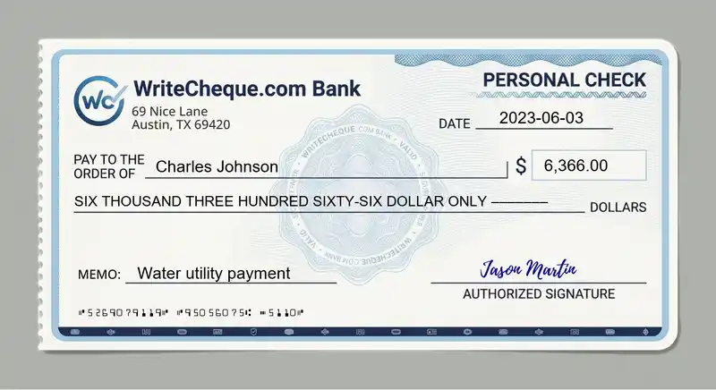 Cheque example for 6366