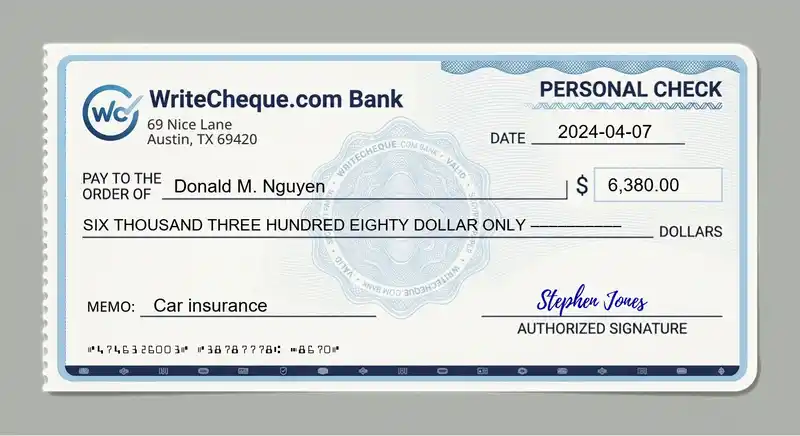 Cheque example for 6380