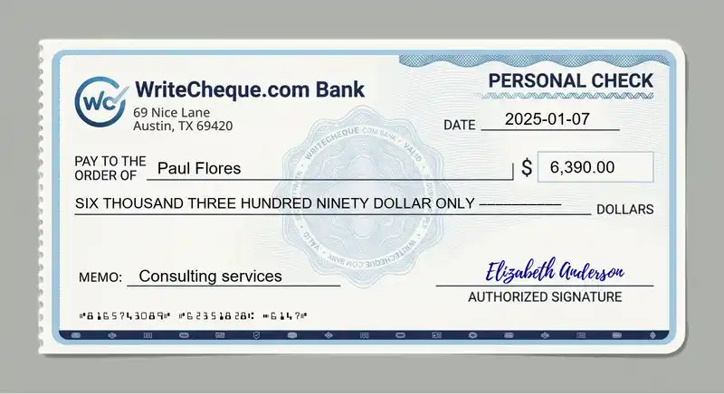 Cheque example for 6390