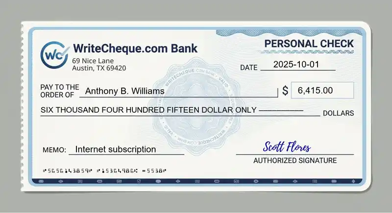 Cheque example for 6415