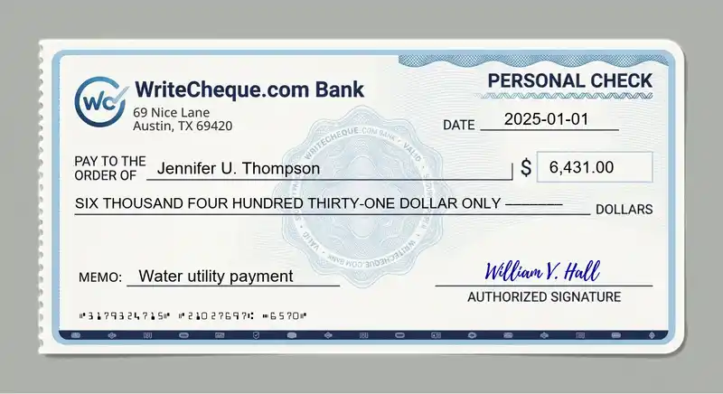 Cheque example for 6431