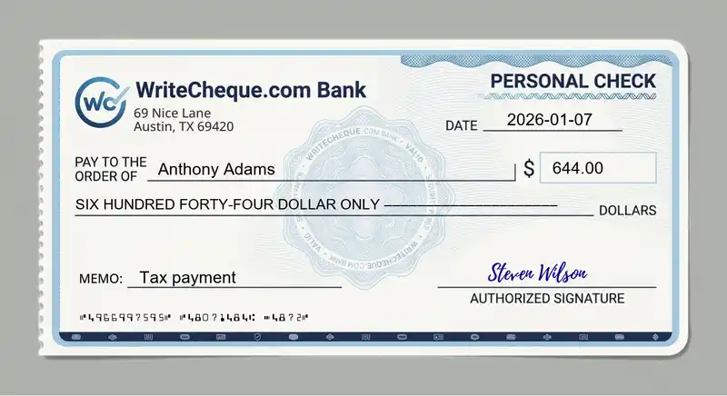 Cheque example for 644