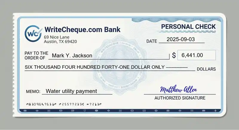 Cheque example for 6441