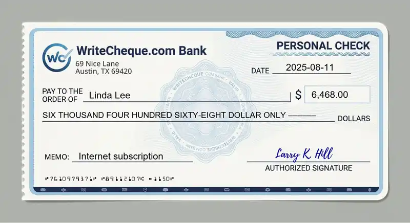Cheque example for 6468