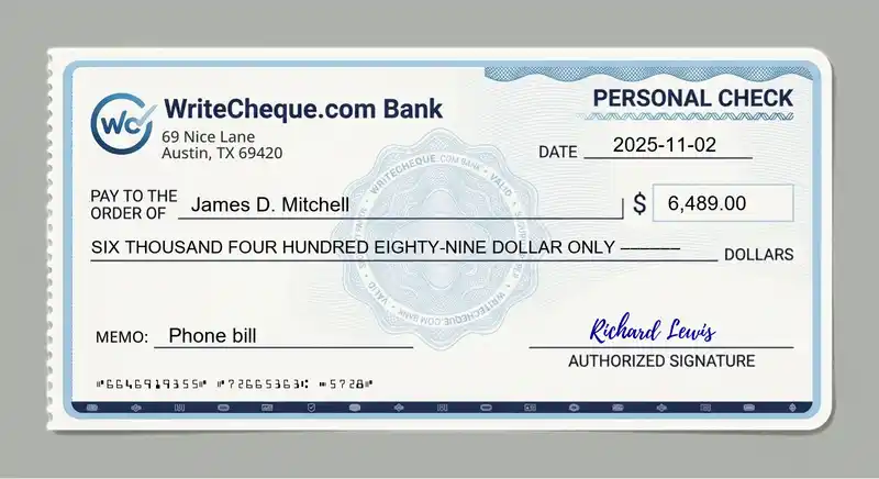 Cheque example for 6489