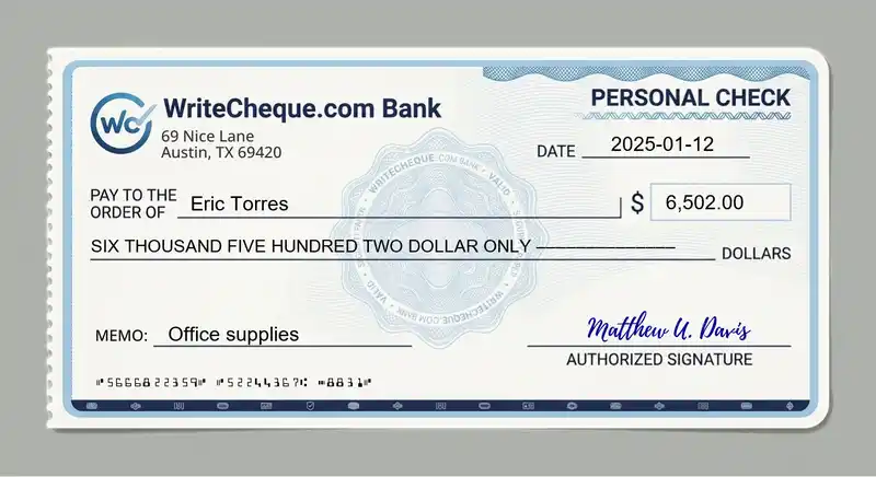Cheque example for 6502