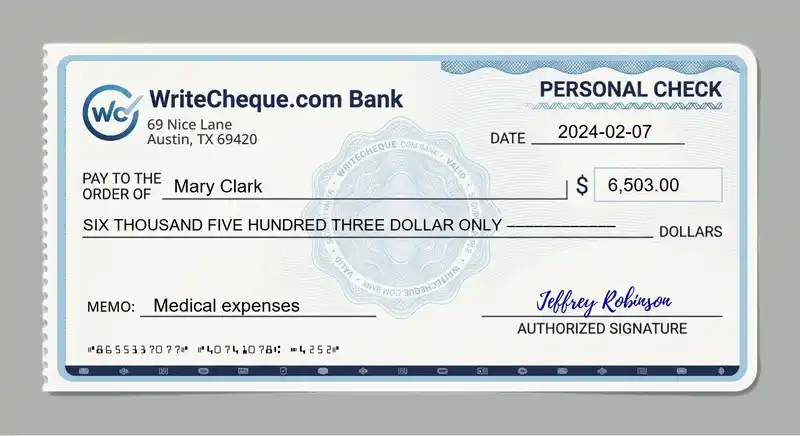 Cheque example for 6503