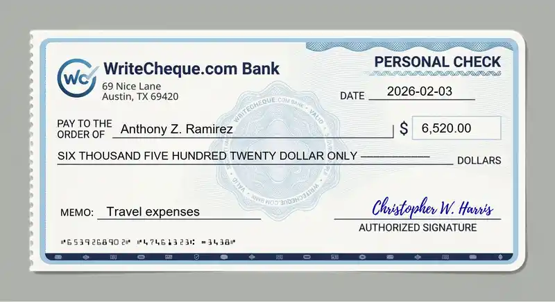 Cheque example for 6520