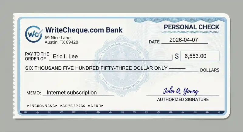 Cheque example for 6553