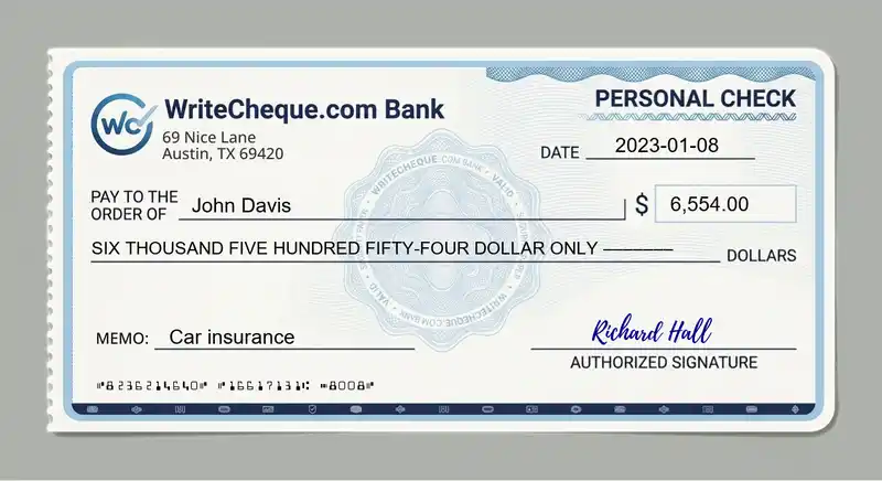 Cheque example for 6554