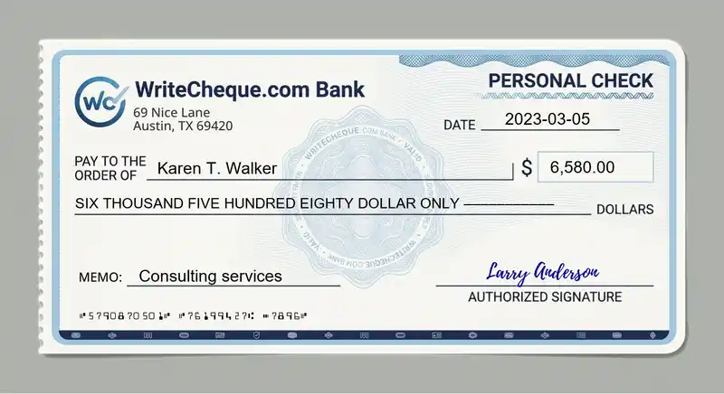 Cheque example for 6580