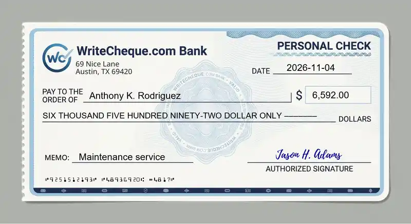 Cheque example for 6592