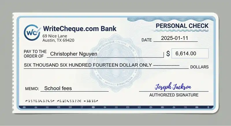 Cheque example for 6614