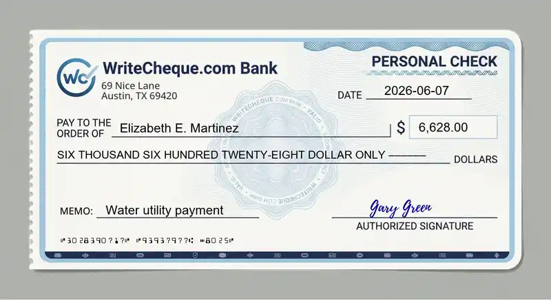 Cheque example for 6628