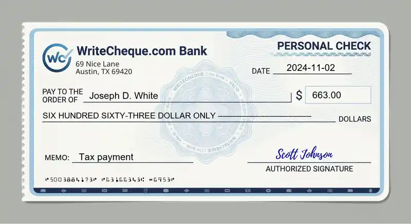 Cheque example for 663
