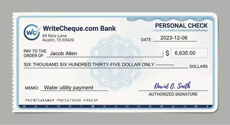 Cheque example for 6635