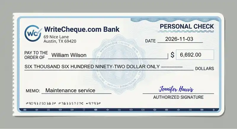 Cheque example for 6692