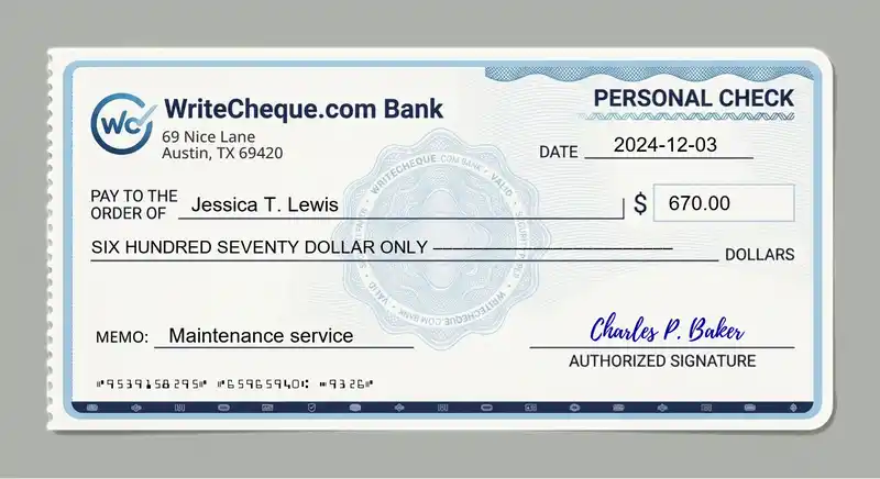 Cheque example for 670