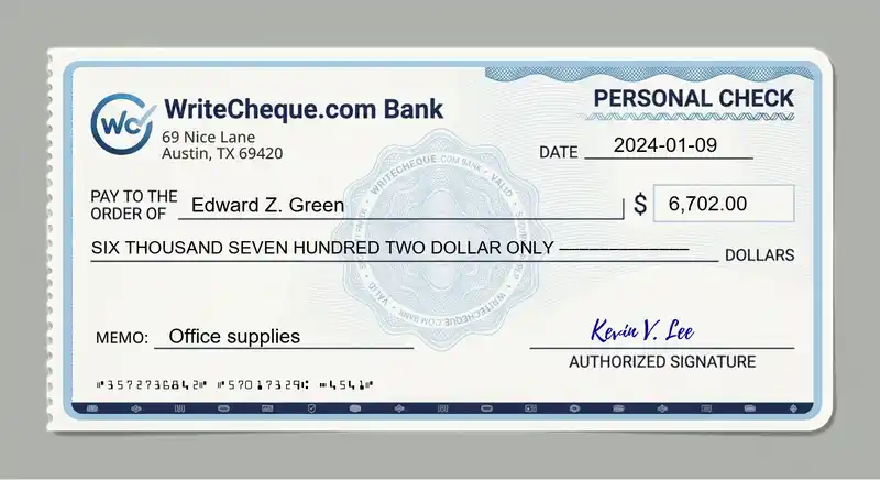 Cheque example for 6702