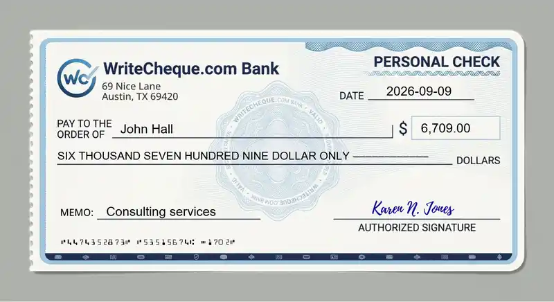 Cheque example for 6709