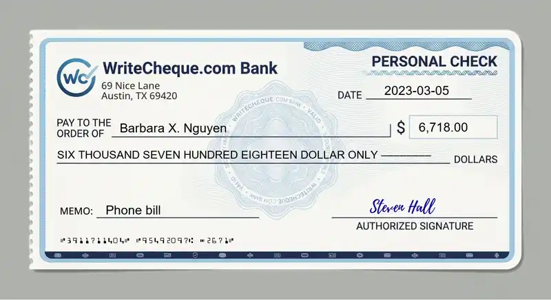 Cheque example for 6718