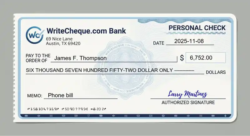 Cheque example for 6752
