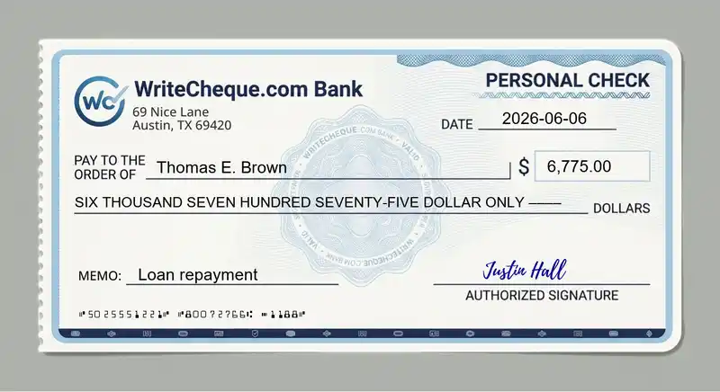 Cheque example for 6775