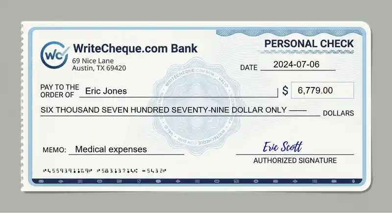 Cheque example for 6779
