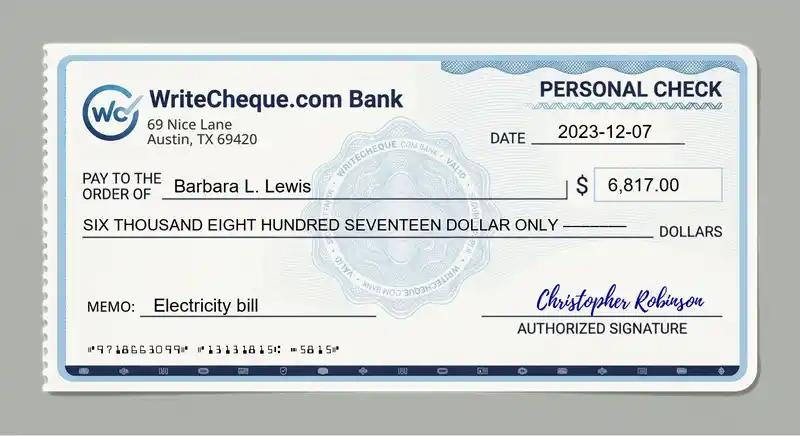 Cheque example for 6817