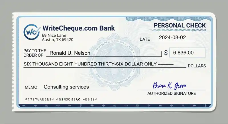 Cheque example for 6836