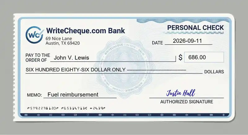 Cheque example for 686