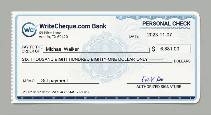 Cheque example for 6881