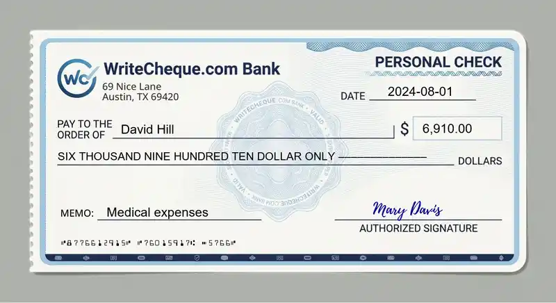 Cheque example for 6910