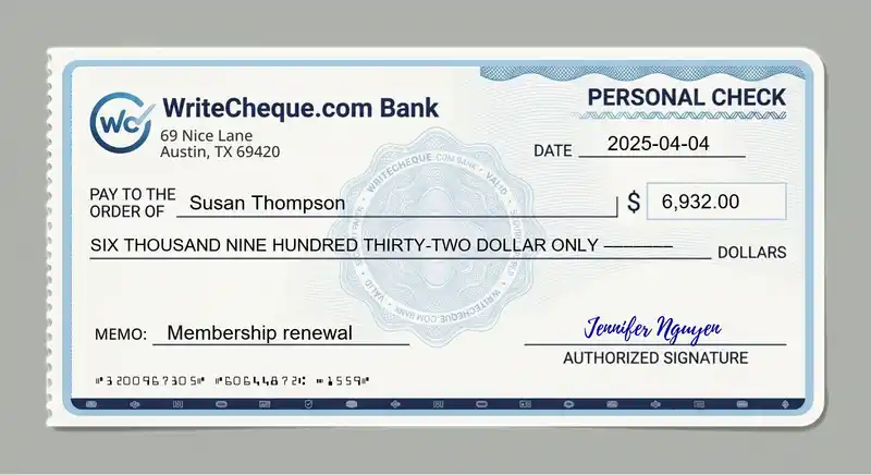 Cheque example for 6932