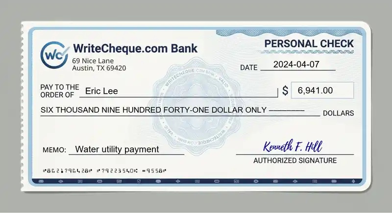 Cheque example for 6941