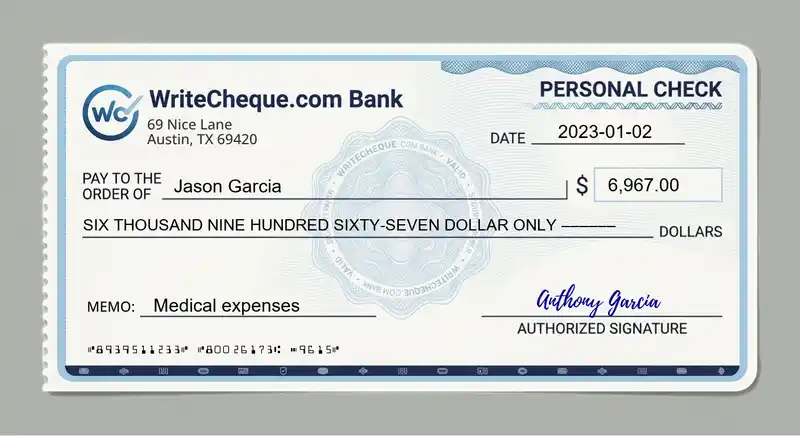Cheque example for 6967