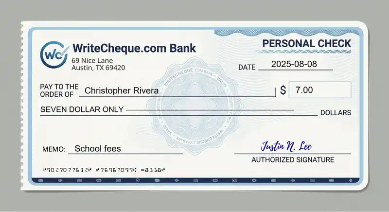Cheque example for 7