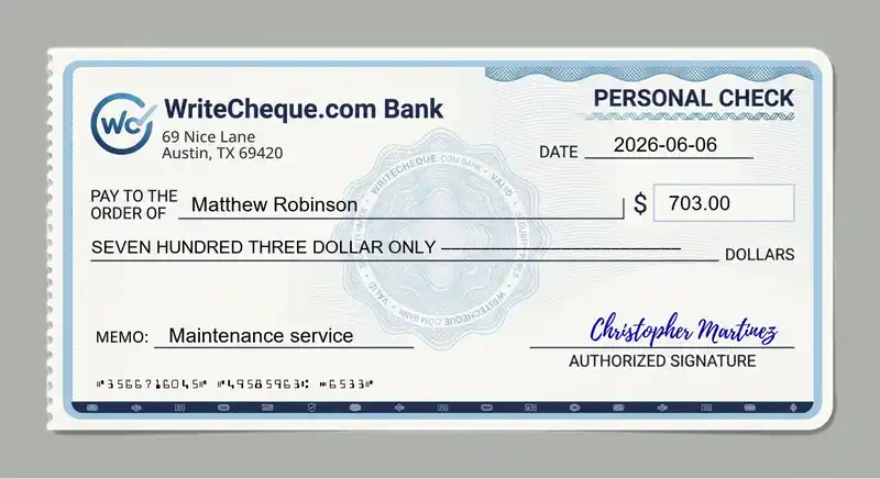 Cheque example for 703